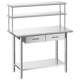 VEVOR - Stainless Steel Work Table, 24x48 Inch Food Prep Table with Overshelves and 2 Drawers, Commercial Kitchen Workstation - Silver