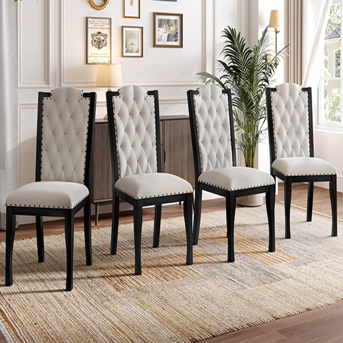 Alt View 3. Loheer - Loheer 6 Piece Dining Table Set with Bench, 60 Inch Rectangular Table and Upholstered Chairs, Black - Black.