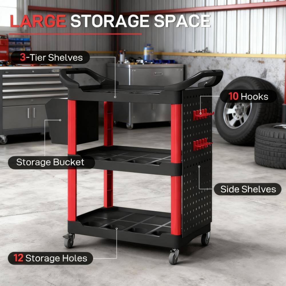 LARGE STORAGE SPACE

- 3-Tier Shelves
- 10 Hooks
- Storage Bucket
- Side Shelves
- 12 Storage Holes
