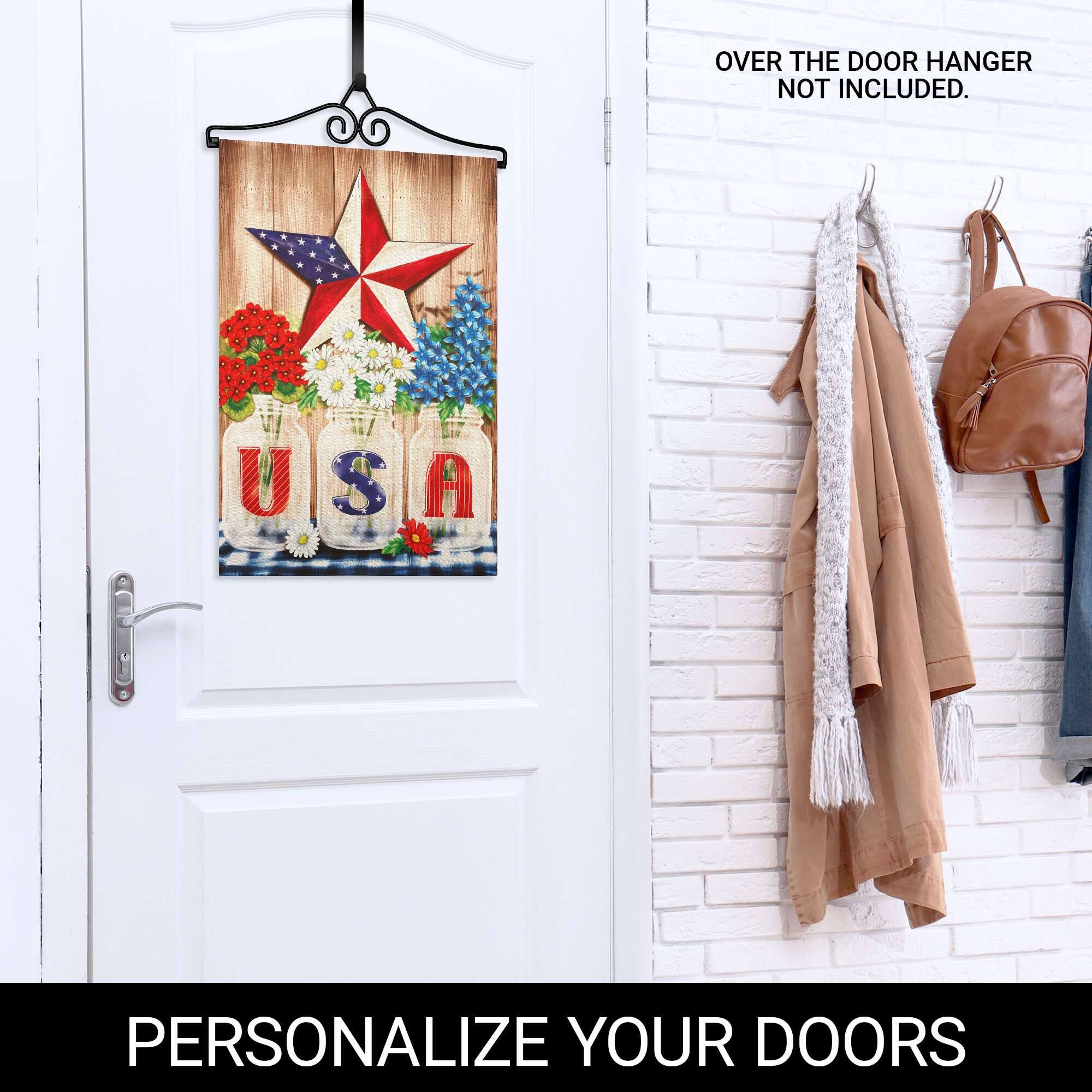 OVER THE DOOR HANGER NOT INCLUDED.  
USA  
PERSONALIZE YOUR DOORS
