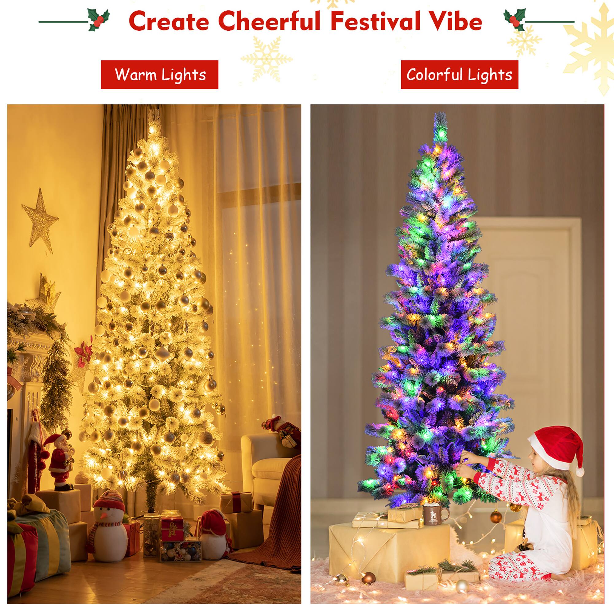 Create a cheerful festival vibe with warm lights and colorful lights.
