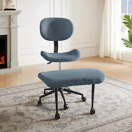 Pinmoco - Fabric Ergonomic Office Chair with Back Support and Wheels Cross-Legged ADHD Adjustable Office Chair - Teddy Blue