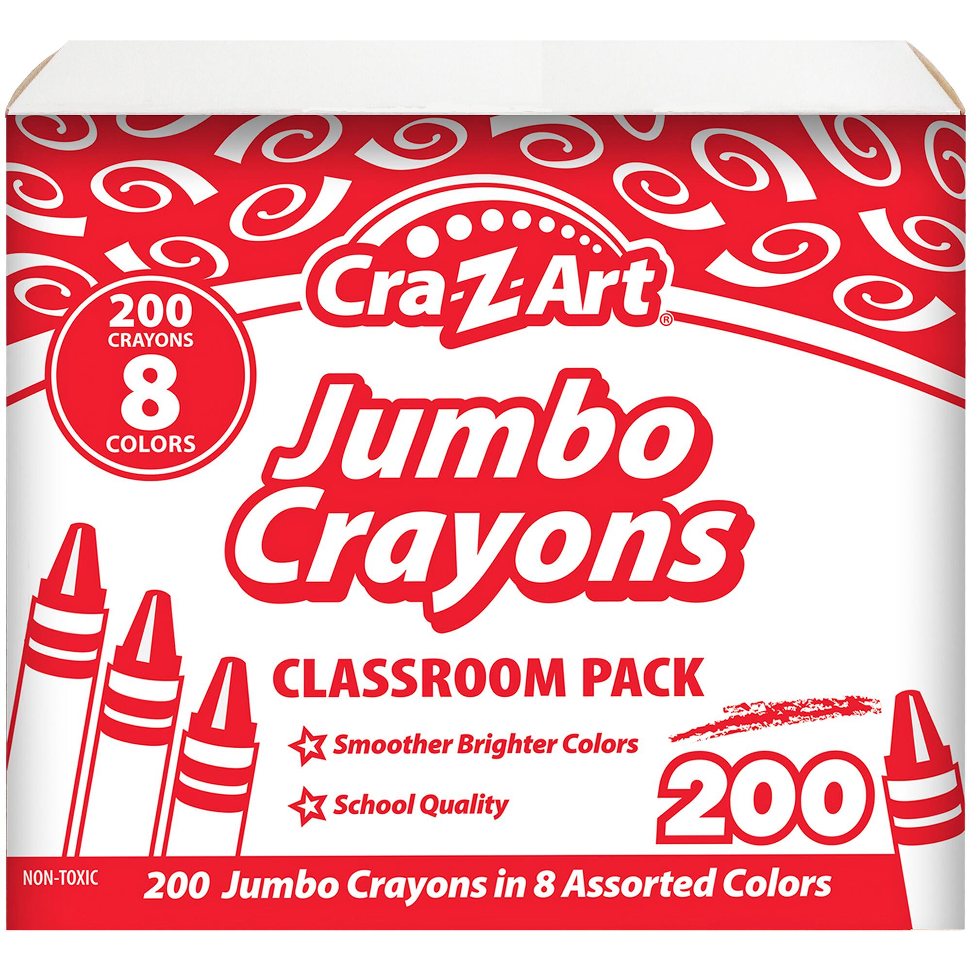 200 Cra-Z-Art Jumbo Crayons Classroom Pack - 8 Colors - Smoother Brighter Colors - School Quality - Non-Toxic - 200 Jumbo Crayons in 8 Assorted Colors