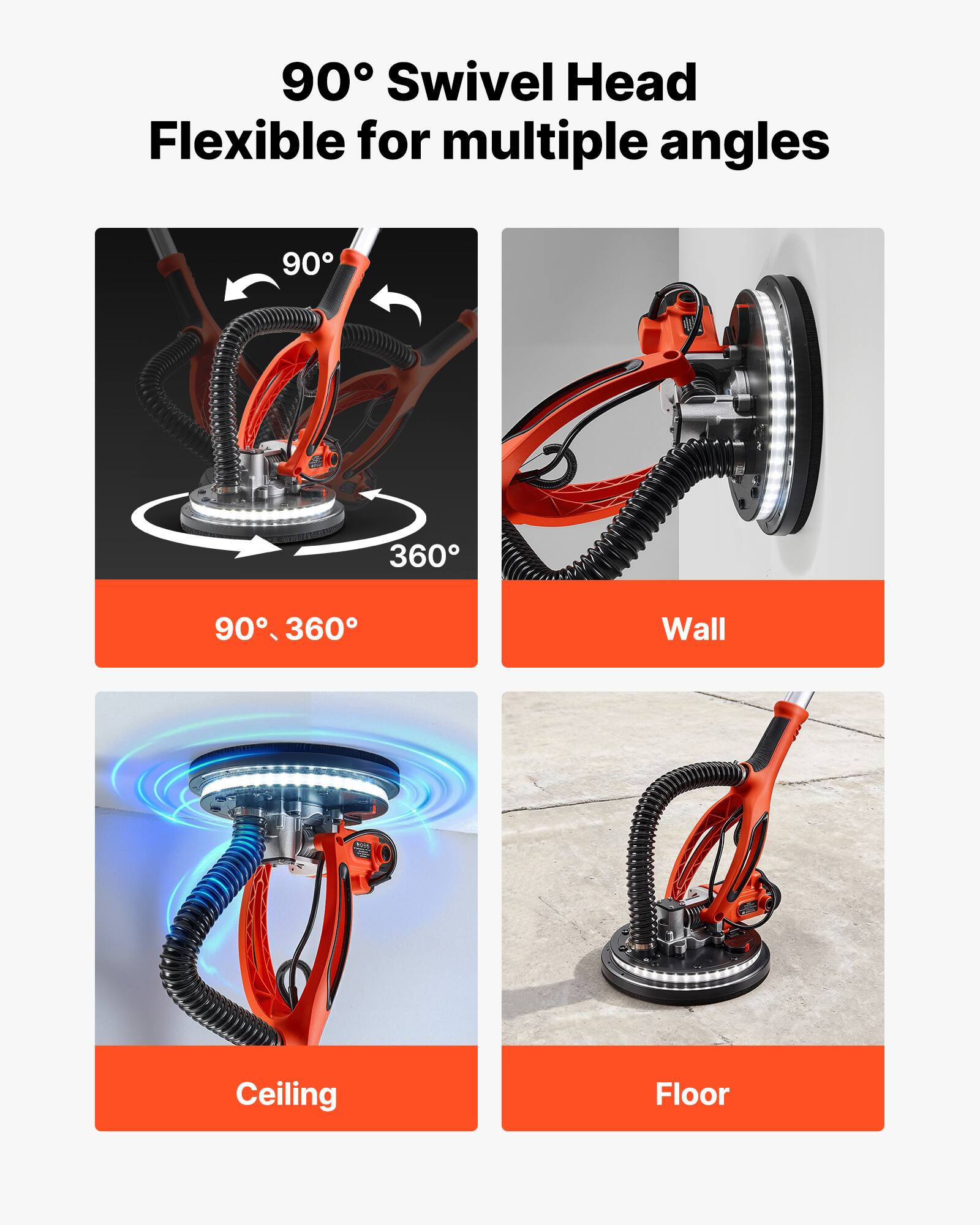 90° Swivel Head Flexible for multiple angles

90°, 360°

Wall

Ceiling

Floor