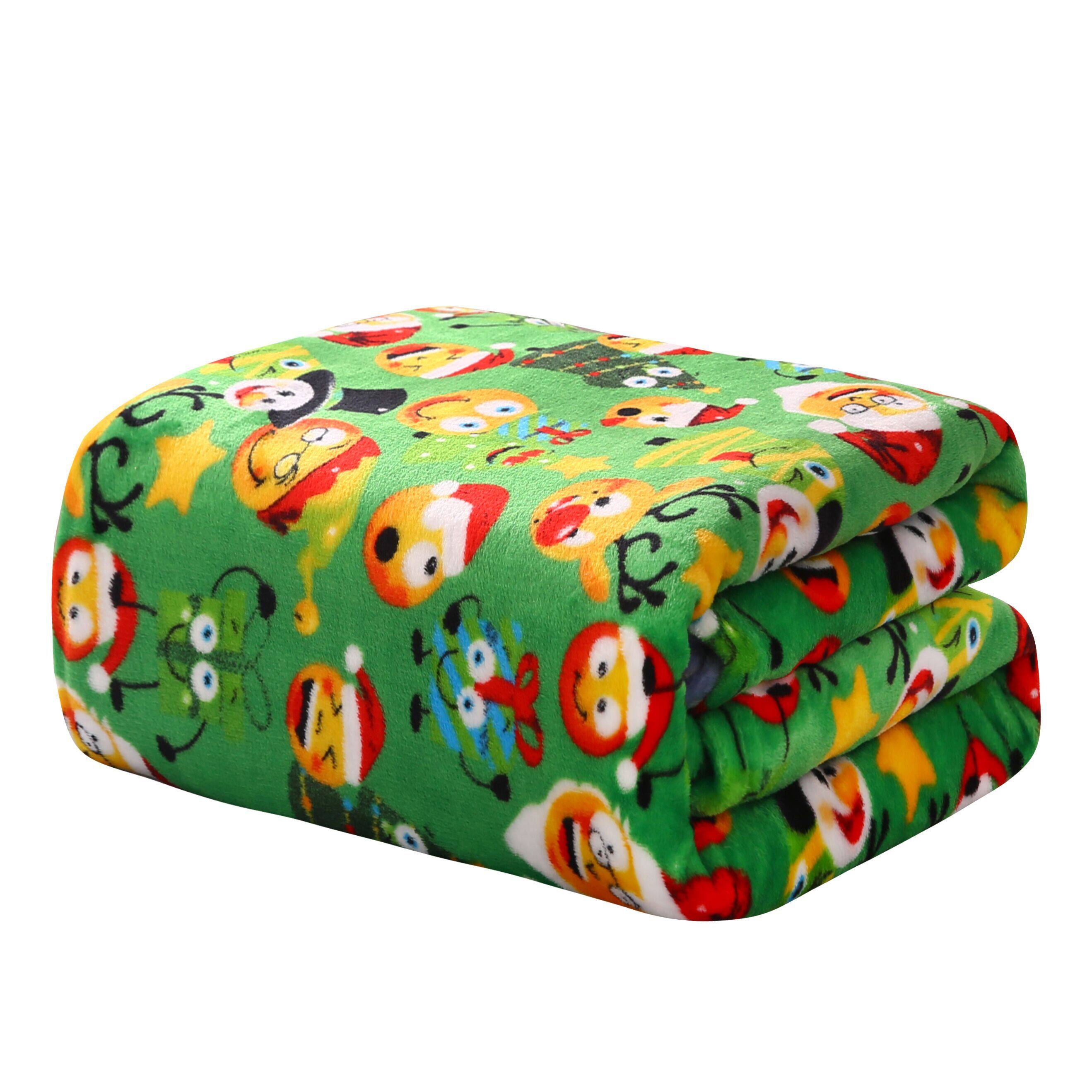 Angle. Noble House - Christmas  Festive and Cheery Holiday Super Soft Ultra Comfy Microplush Throw Blanket 50"x60"HOLIDAY FUNNY FACES - HOLIDAY FUNNY FACES.