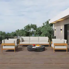 Acanva - Vento Outdoor Patio Furniture Set, Couch + 2 x Armchairs - Beige