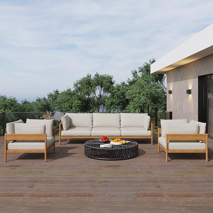 Acanva - Vento Outdoor Patio Furniture Set, Couch + 2 x Armchairs - Beige