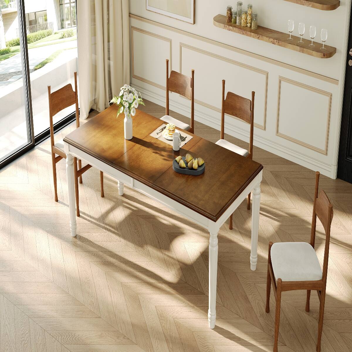 Angle. Loheer - Loheer Rectangular Dining Table with Turned Legs, Natural Wood Style for Dining Room and Kitchen - Natural.