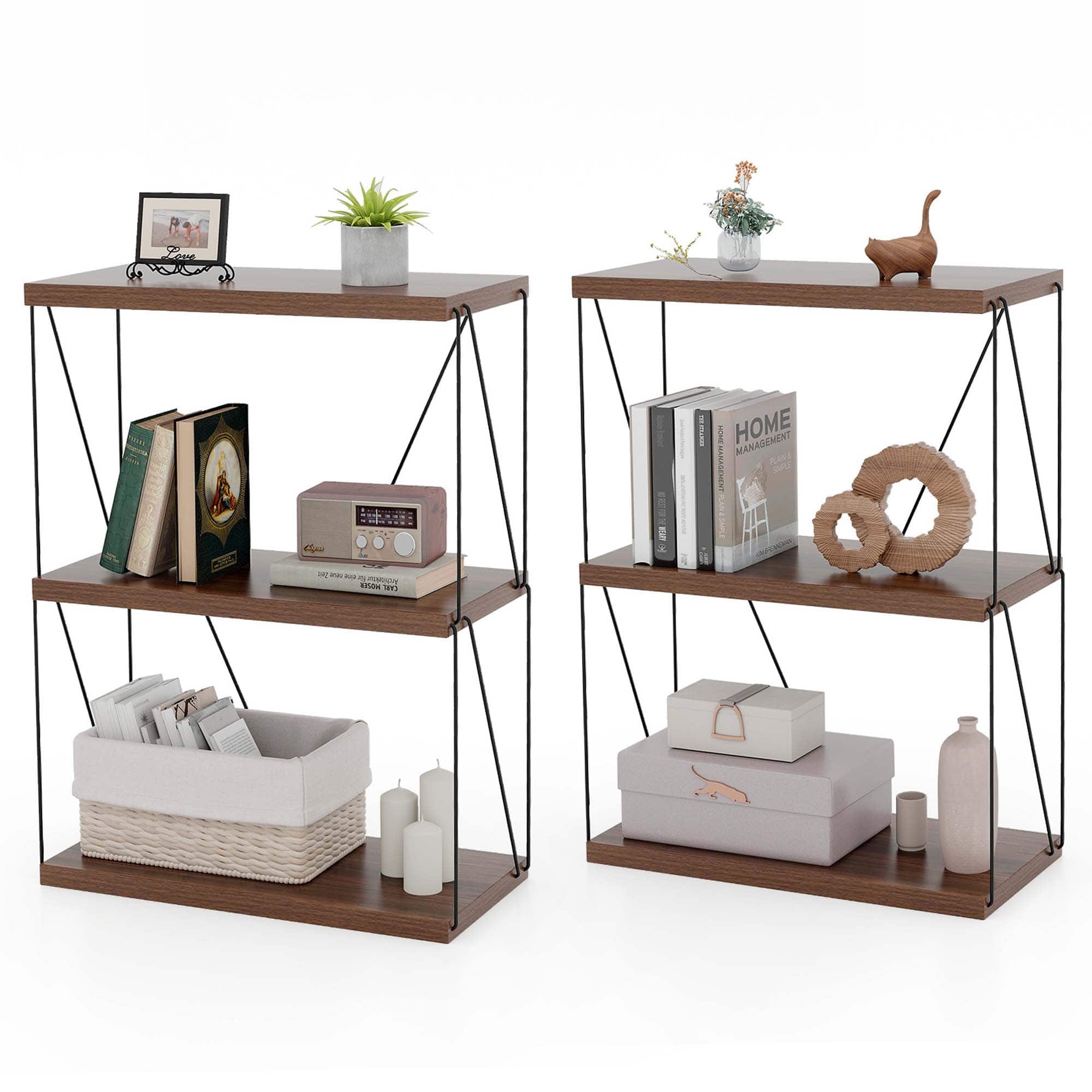 Costway - 2 PCS 3-Tier Multipurpose Display Rack Storage Shelving Unit with Metal Frame - Brown