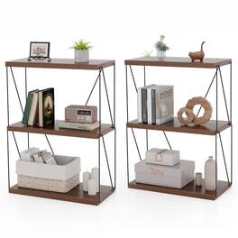 Costway - 2 PCS 3-Tier Multipurpose Display Rack Storage Shelving Unit with Metal Frame - Brown