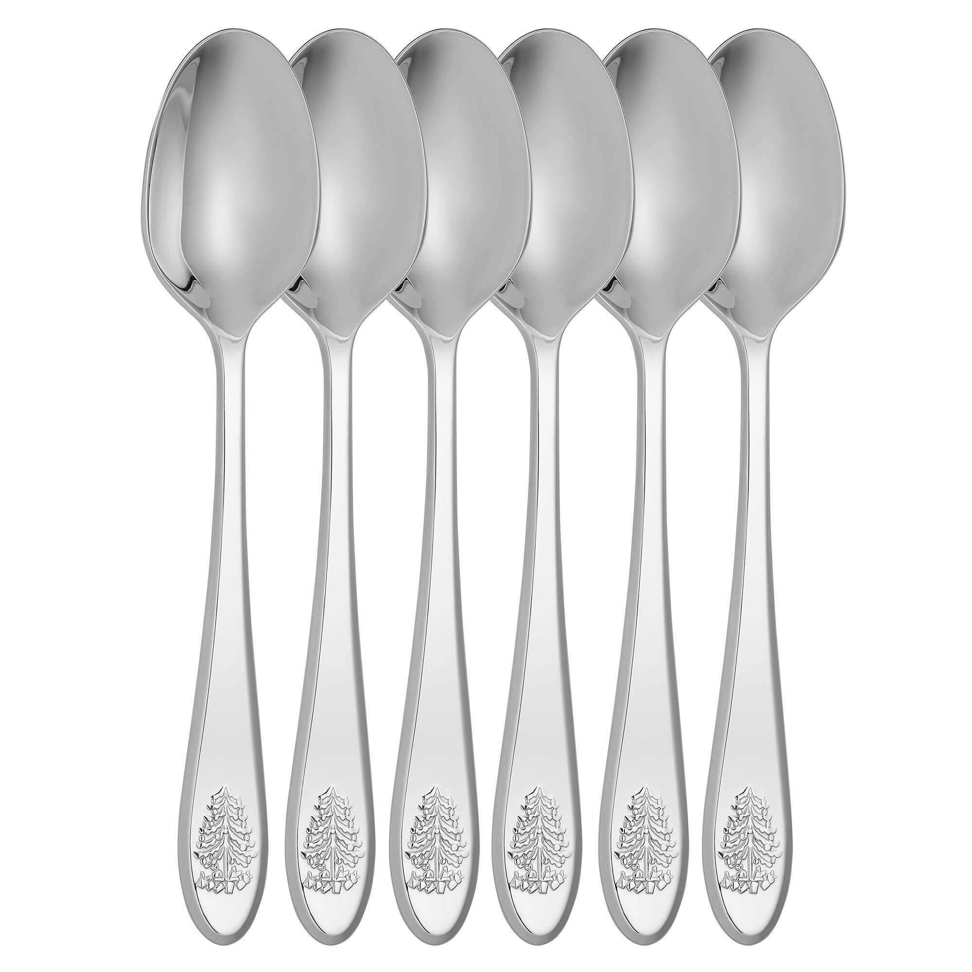 Front. Spode - Spode Christmas Tree Dessert Spoon Set - Silver, Set of 6 - Silver.