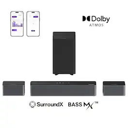 Ultimea - Poseidon M4T 5.1 Dolby Atmos Sound Bar for TV, Wireless Subwoofer, Surround Adjustable, 450W - Black