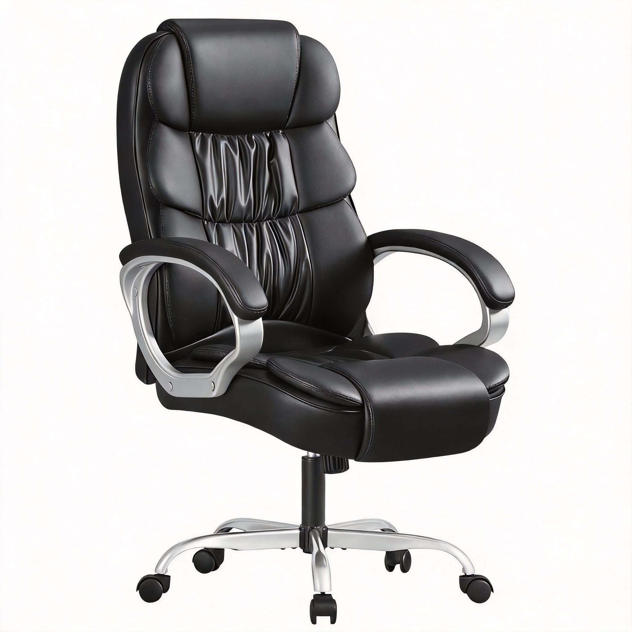 Frangdom - Ergonomic High-Back Leather Office Chair Swivel Lumbar Support - black leather ergonomic swivel chair