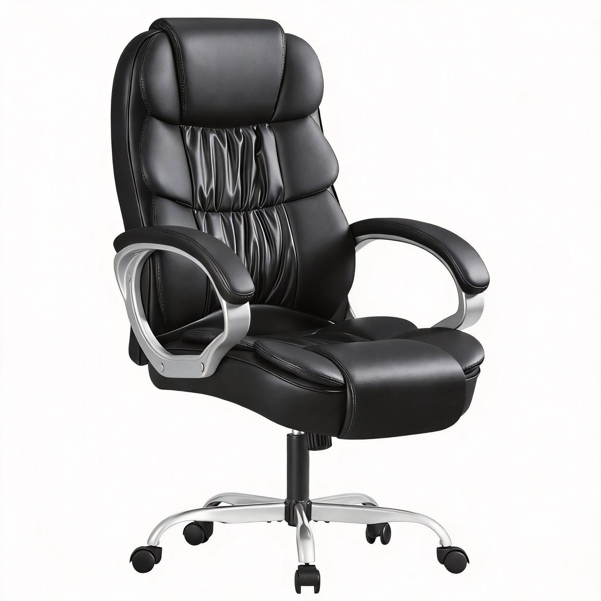 Front. Frangdom - Ergonomic High-Back Leather Office Chair Swivel Lumbar Support - black leather ergonomic swivel chair.