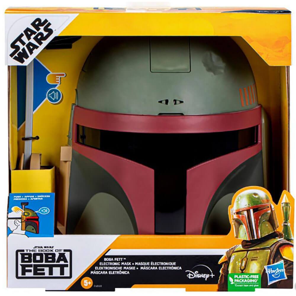 STAR WARS  
THE BOOK OF BOBA FETT  
BOBA FETT™ ELECTRONIC MASK  
MASQUE ÉLECTRONIQUE  
MASKE ELEKTRONISCHE  
MÁSCARA ELÉCTRICA  
MÁSCARA ELÉCTRICA  

Disney+  
5+  

PLASTIC-FREE PACKAGING  
"Textile top and glue"  

STAR WARS  
THE BOOK OF BOBA FETT