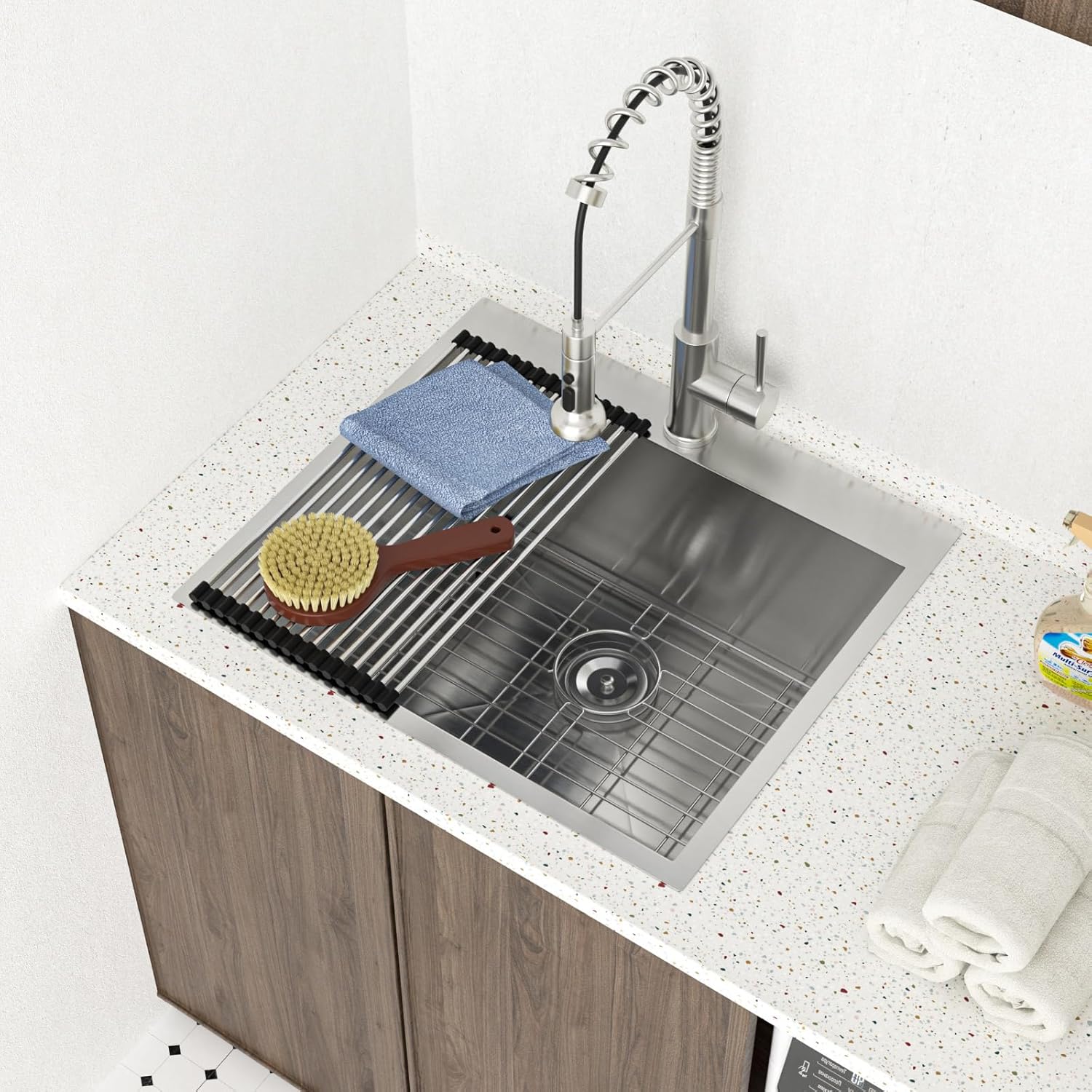 Angle. Lordear - 22x22 Inch Drop In Laundry Sink Top Mount 16 Gauge Stainless Steel Topmount RV Utility Sink Single Bowl Kitchen Sink - Stainless steel.