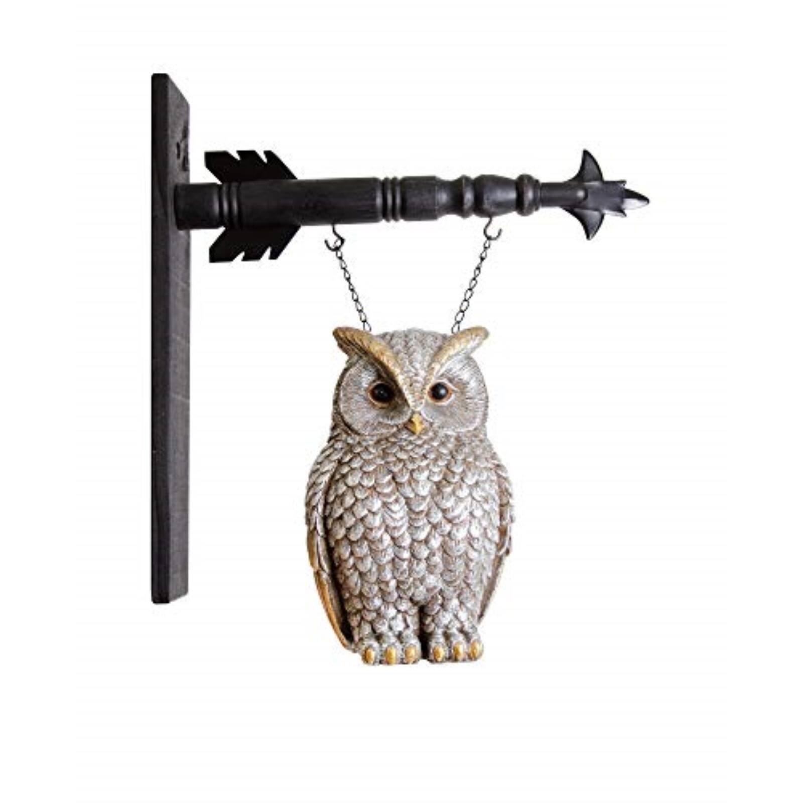 Angle. K&K Interiors - K&K Interiors Silver and Gold Metallic Resin Owl Arrow Replacement Sign 11.5 inch - Arrow Sold Separately - Multicolor.