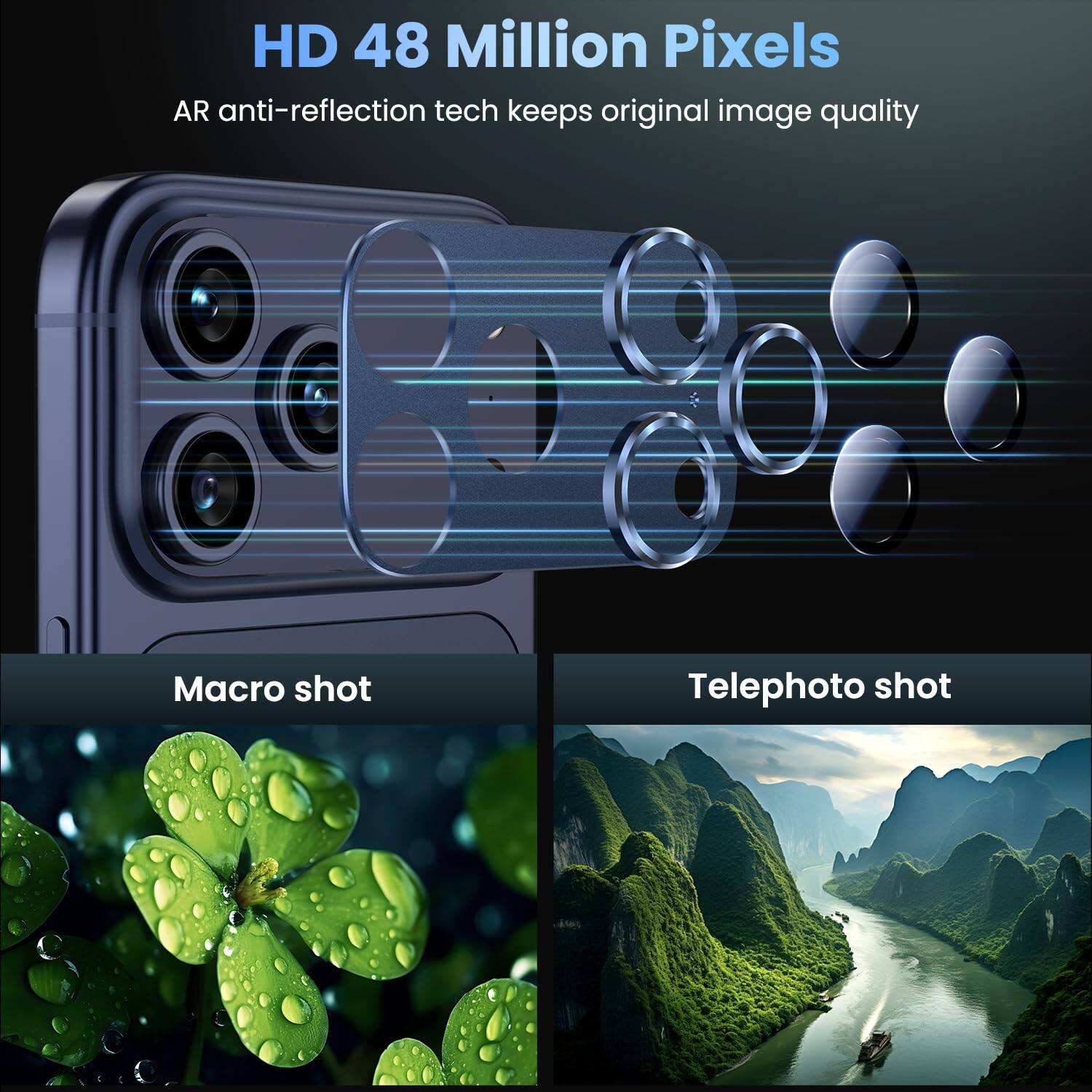 HD 48 Million Pixels  
AR anti-reflection tech keeps original image quality  

Macro shot  

Telephoto shot