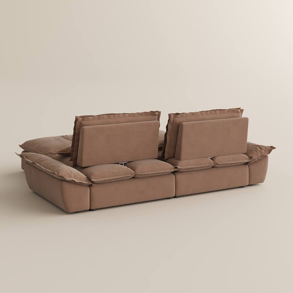 Alt View 9. POVISON - Modern Beige Sleeper Sofa with 2 Ottomans - Brown Suede Fabric.