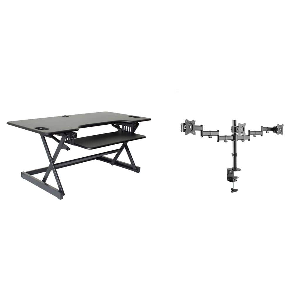 "Rocelco - 46"" Large Height Adjustable Standing Desk Converter with Triple Monitor Mount BUNDLE, Retractable Keyboard Tray - Black" price history on PriceWatchPro