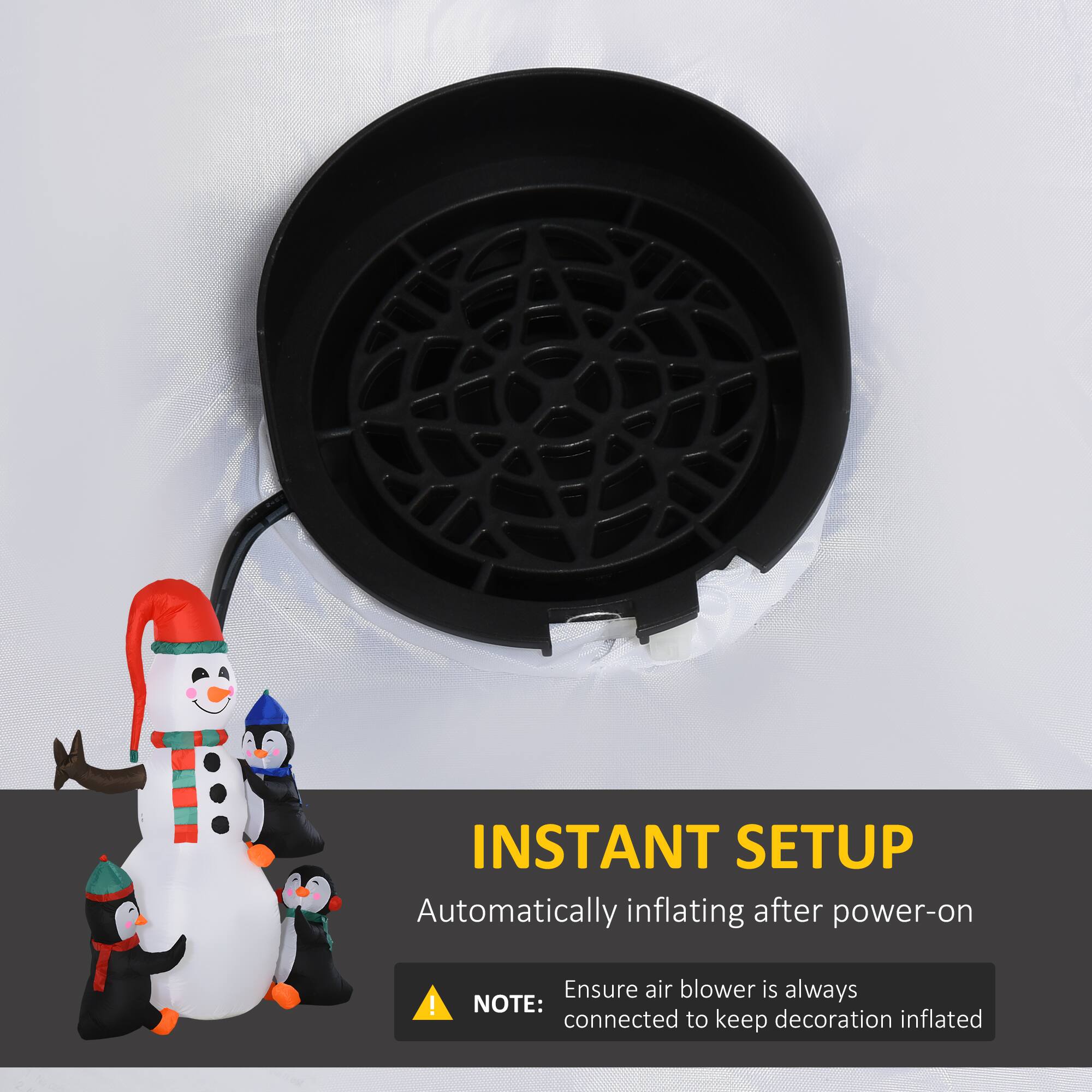 INSTANT SETUP: Automatically inflates after power-on! Ensure air blower is always connected to keep decoration inflated.