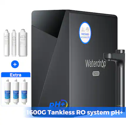 WD-F2 +2 - WO-T - - X16-F3 | I | C - - - - NSF/ANSI 42 & 58 & 372 + Extra Waterdrop 1600G Tankless RO system pH+