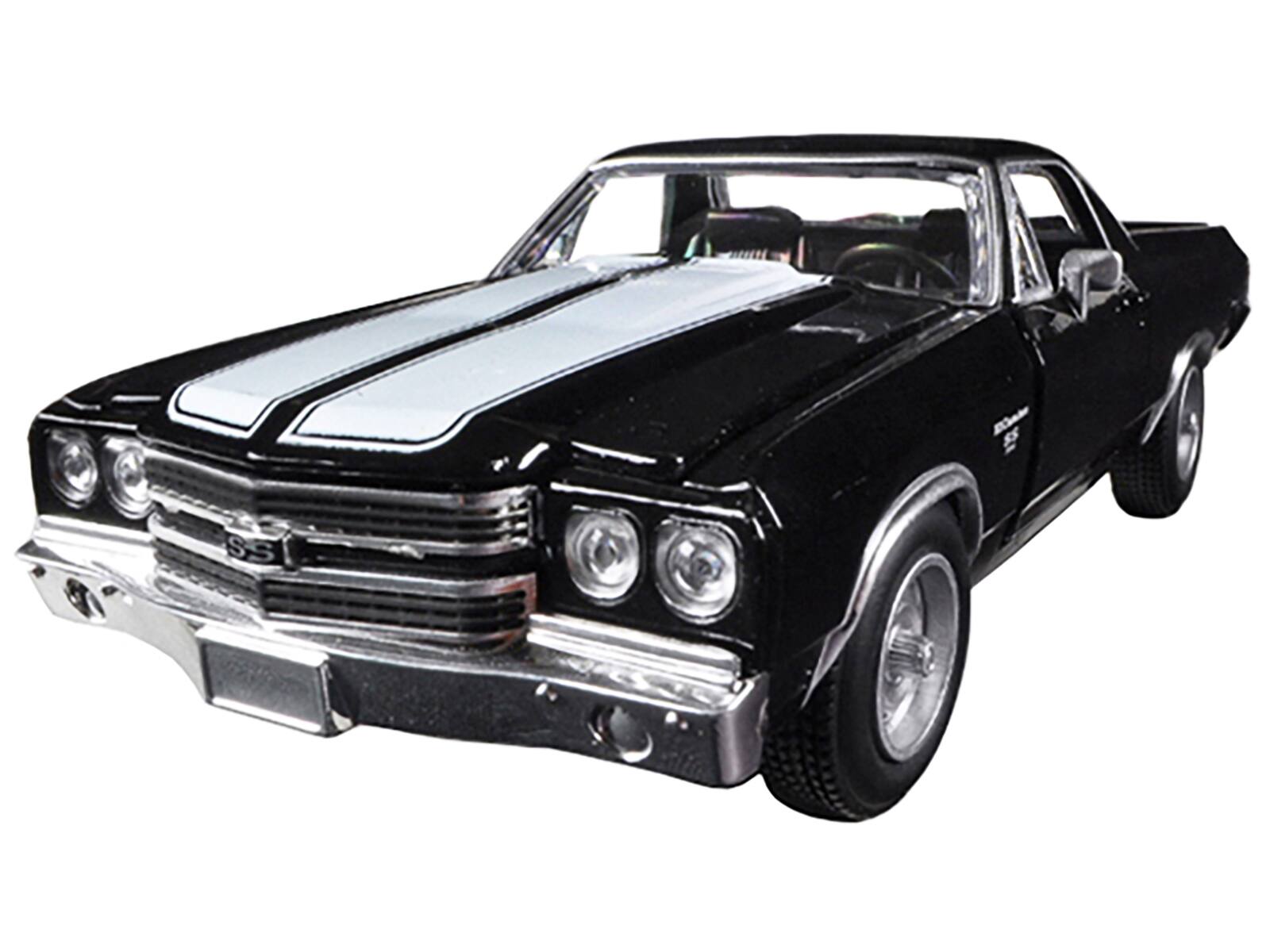 Alt View 1. New Ray - 1970 Chevrolet El Camino SS Black with White Stripes "Muscle Car Collection" 1/25 Diecast Model Car by New Ray.