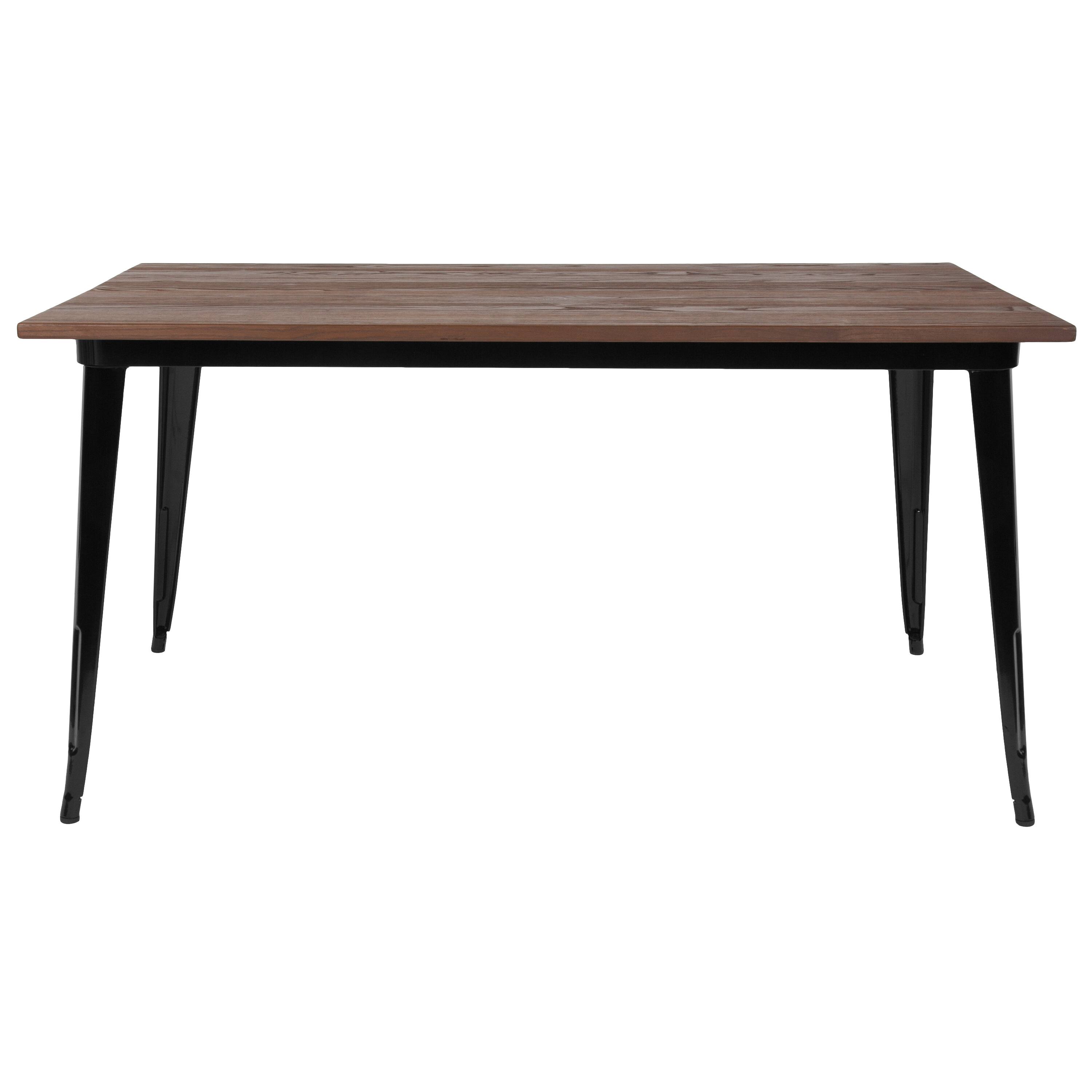 Alt View 2. Emma + Oliver - 30.25" x 60" Rectangular Metal Indoor Table with Rustic Wood Top - Black.