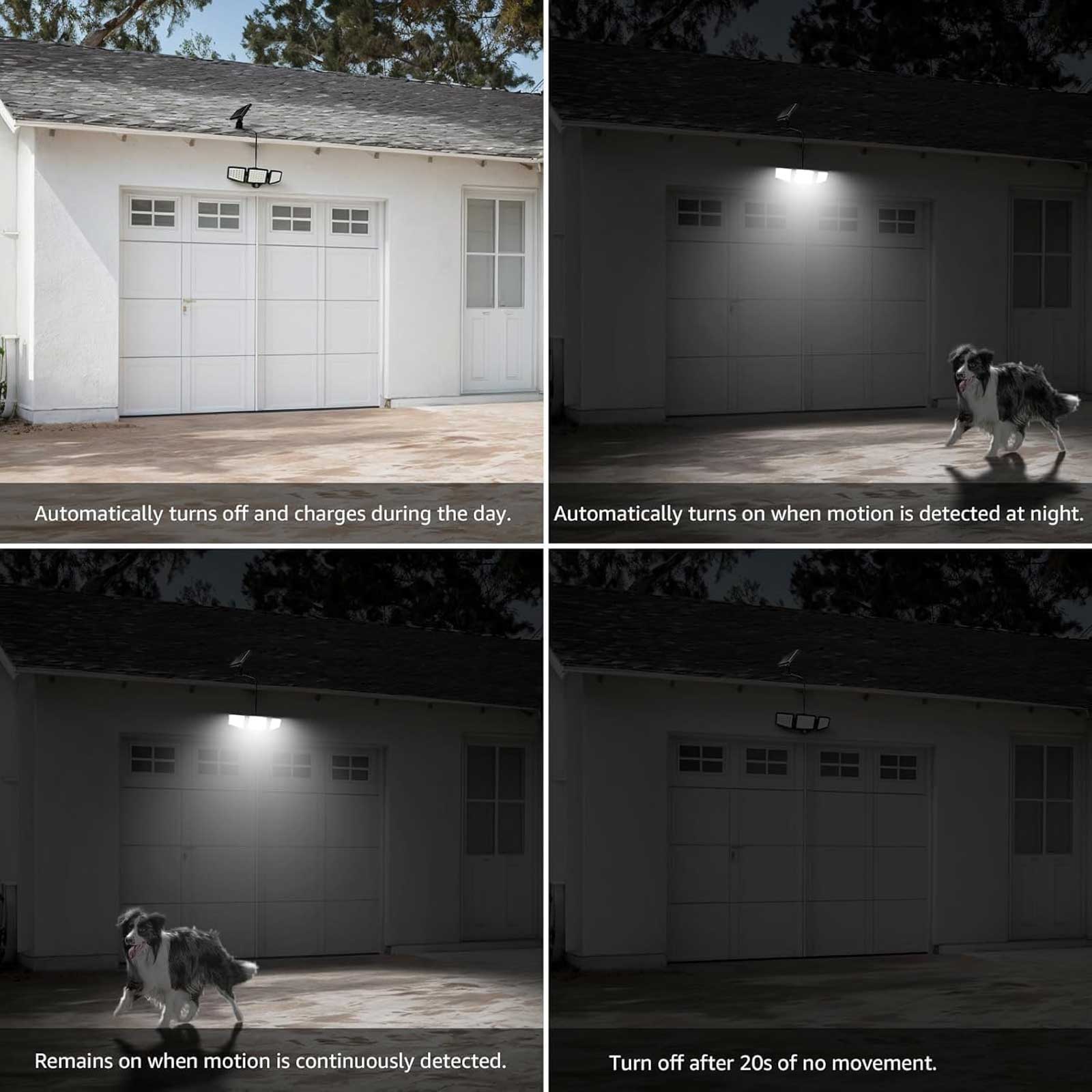 Alt View 5. Lepro - 1000LM Solar Motion Sensor Flood Light, 6500K Daylight White, Auto ON/Off, Separate Solar Panel, Adjustable Heads - Black.