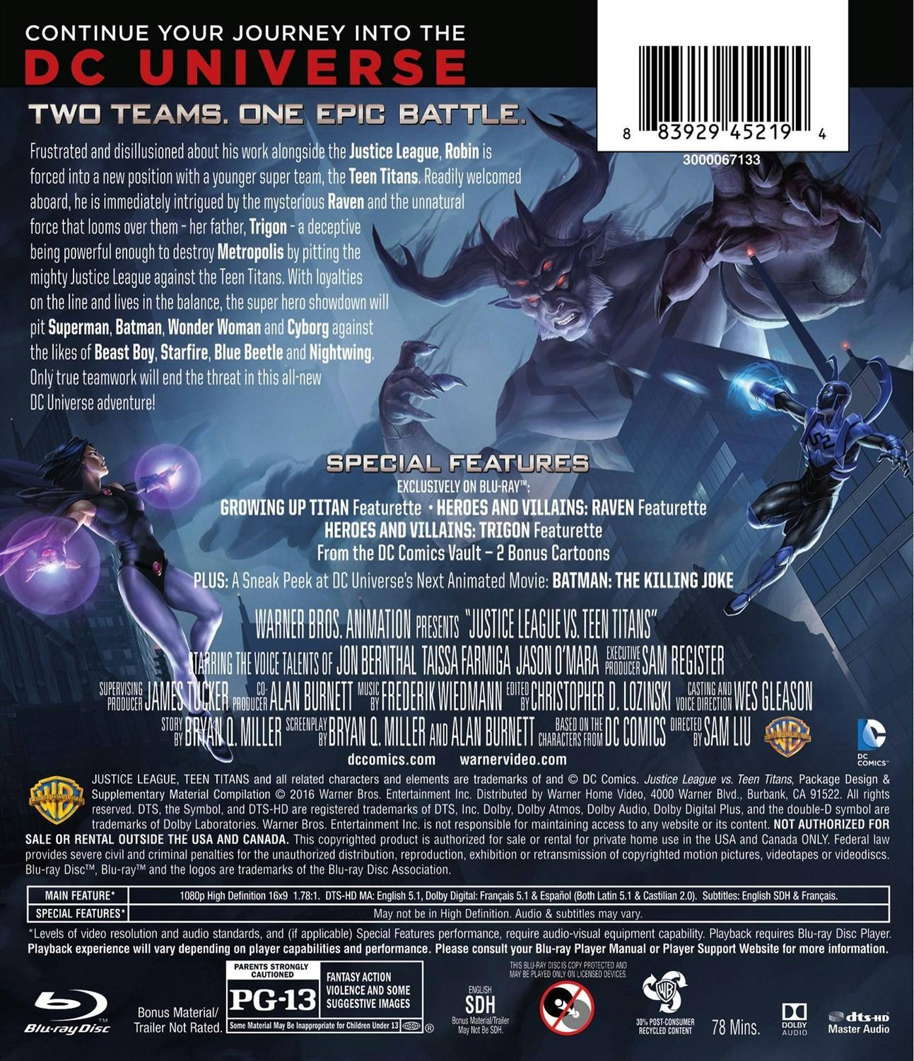 Back. Justice League vs Teen Titans [Blu-ray].