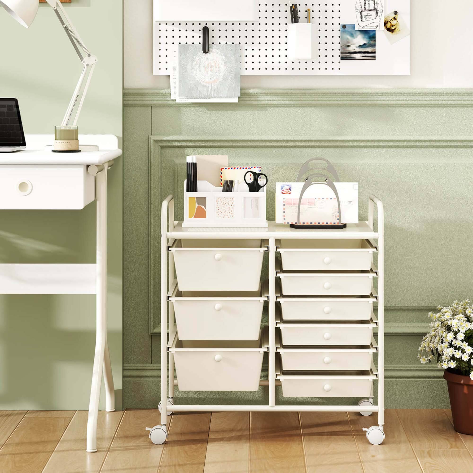 Alt View 1. Costway - Costway 9 Drawer Rolling Organizer Cart Utility Storage Tools Scrapbook Paper Multi-Use White - White.