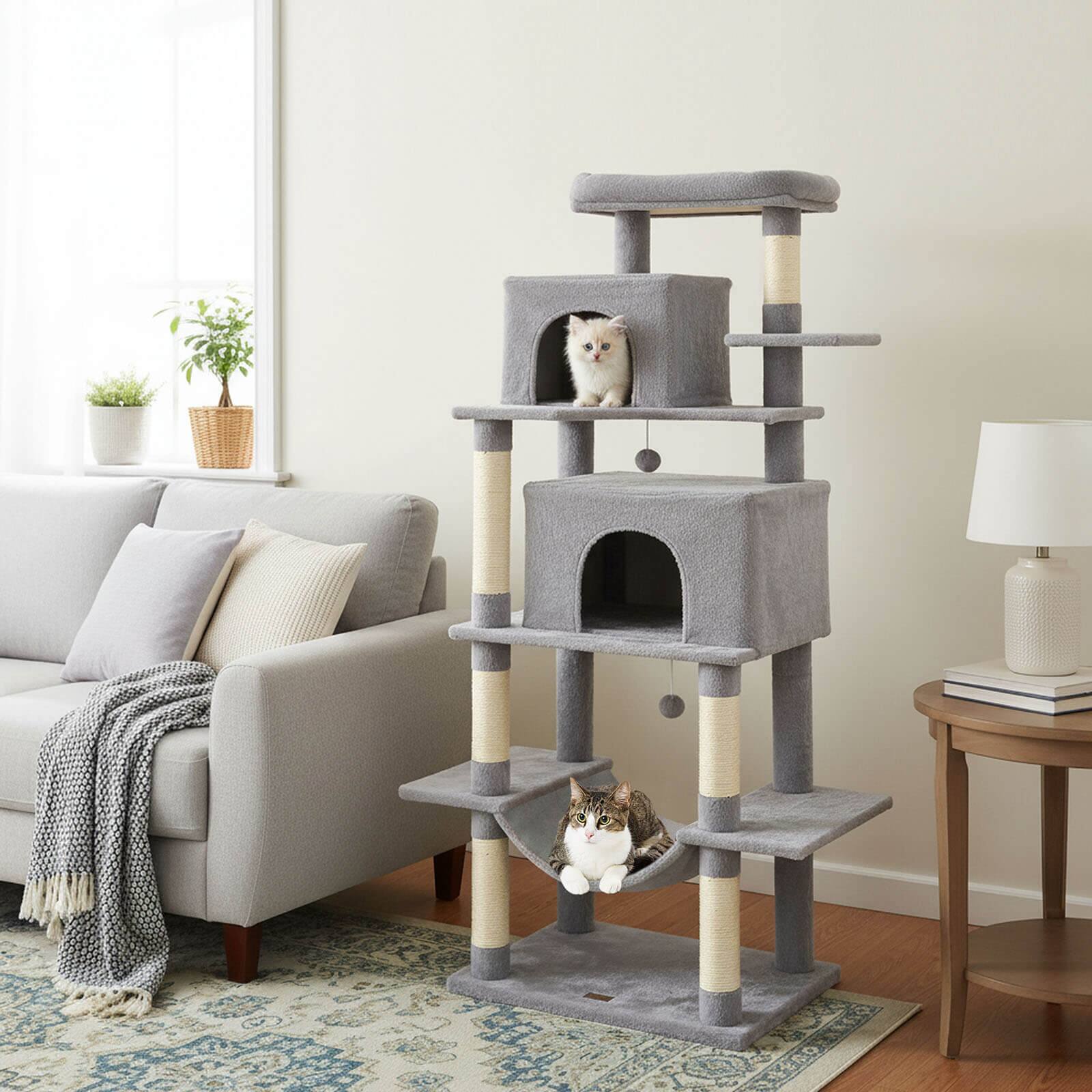 Alt View 1. Costway - Costway 70" Large Cat Tree for Indoor Cats with Plush Top Perch, Dual large Condos, Hammock.