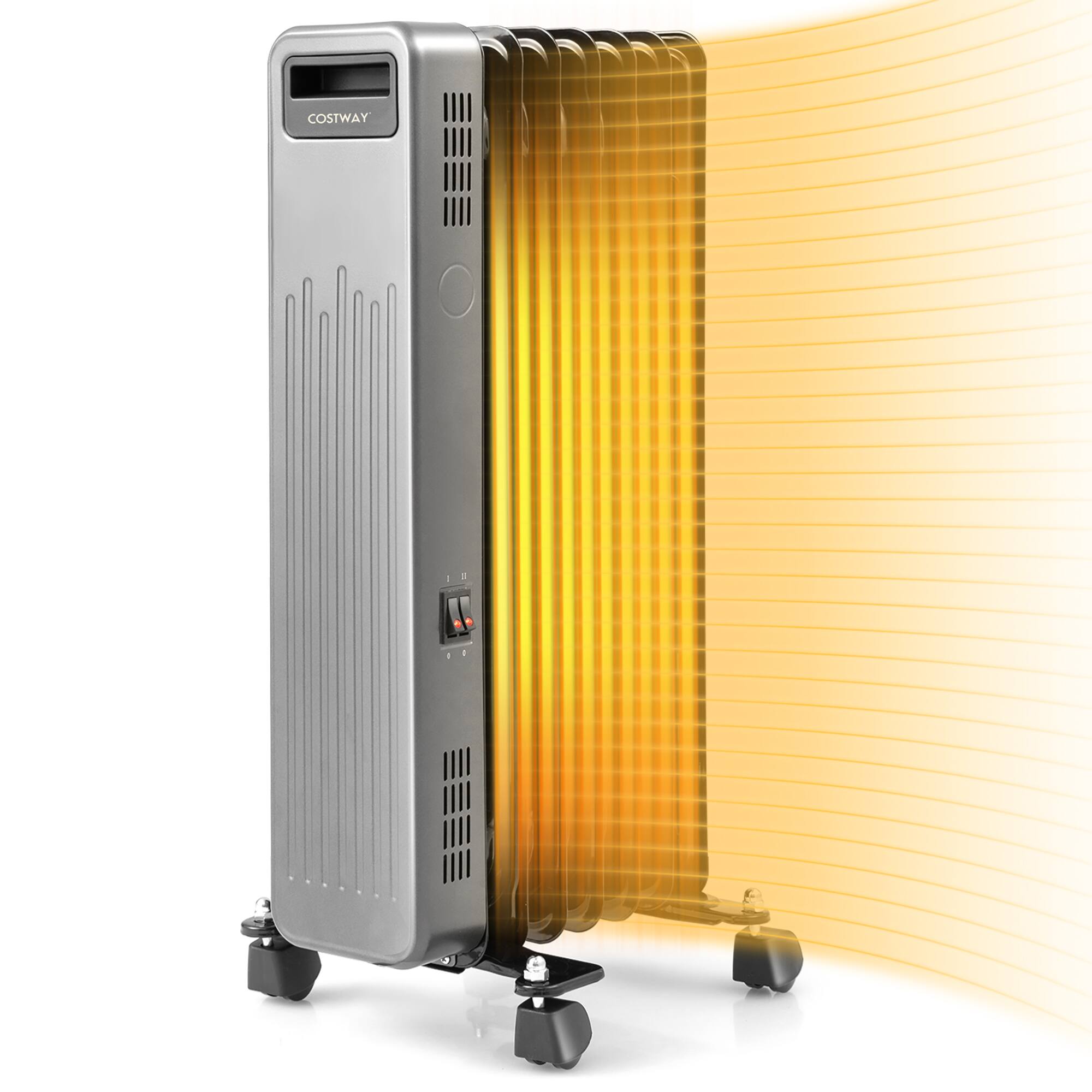 Costway - 1500W Oil-Filled Radiator Heater Portable Electric Space Heater 3 Heat Settings - Black
