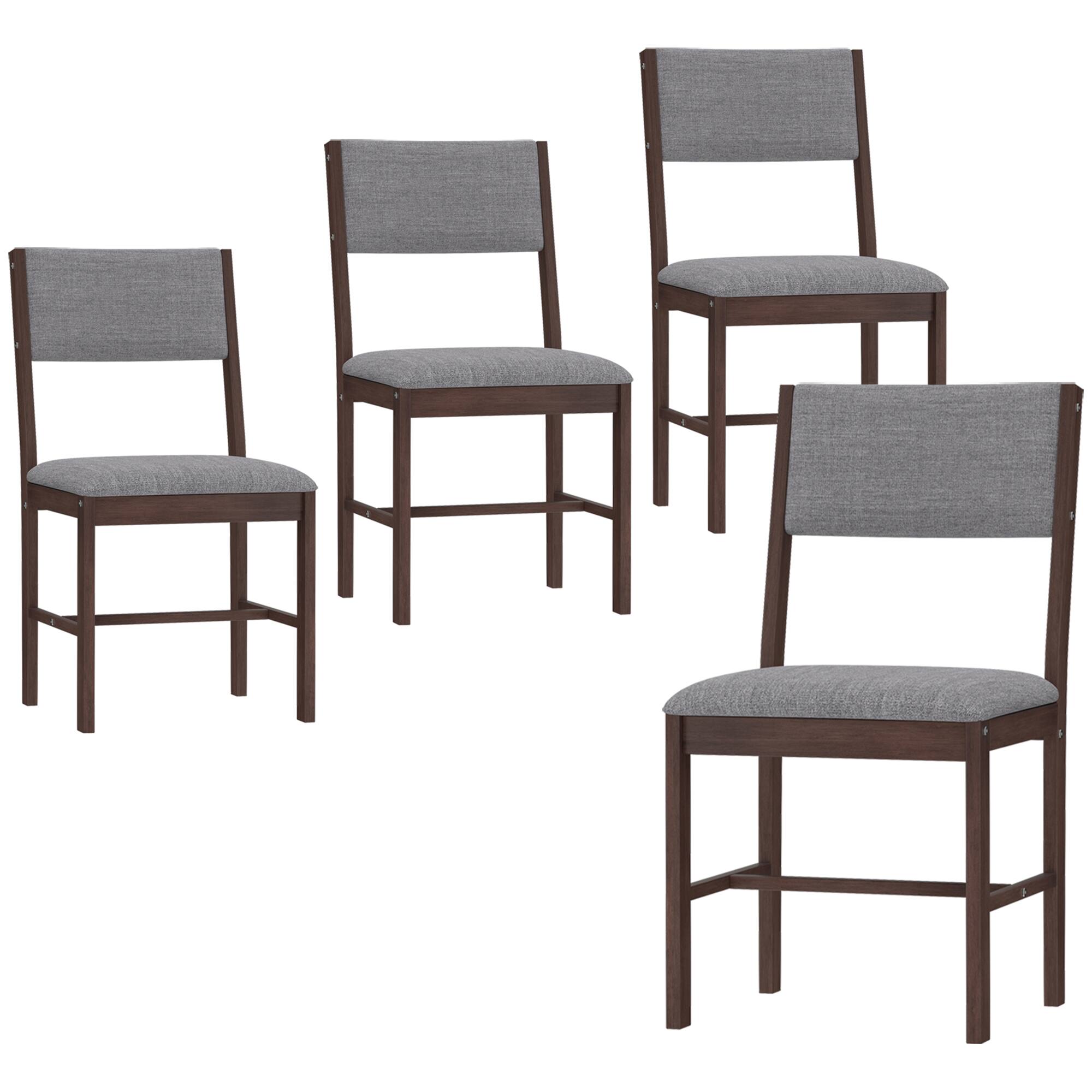 Alt View 1. Homcom - Dining Chairs Set of 4, Linen Fabric Kitchen Chairs with Rubberwood Legs for Dining Room - Walnut and Gray.