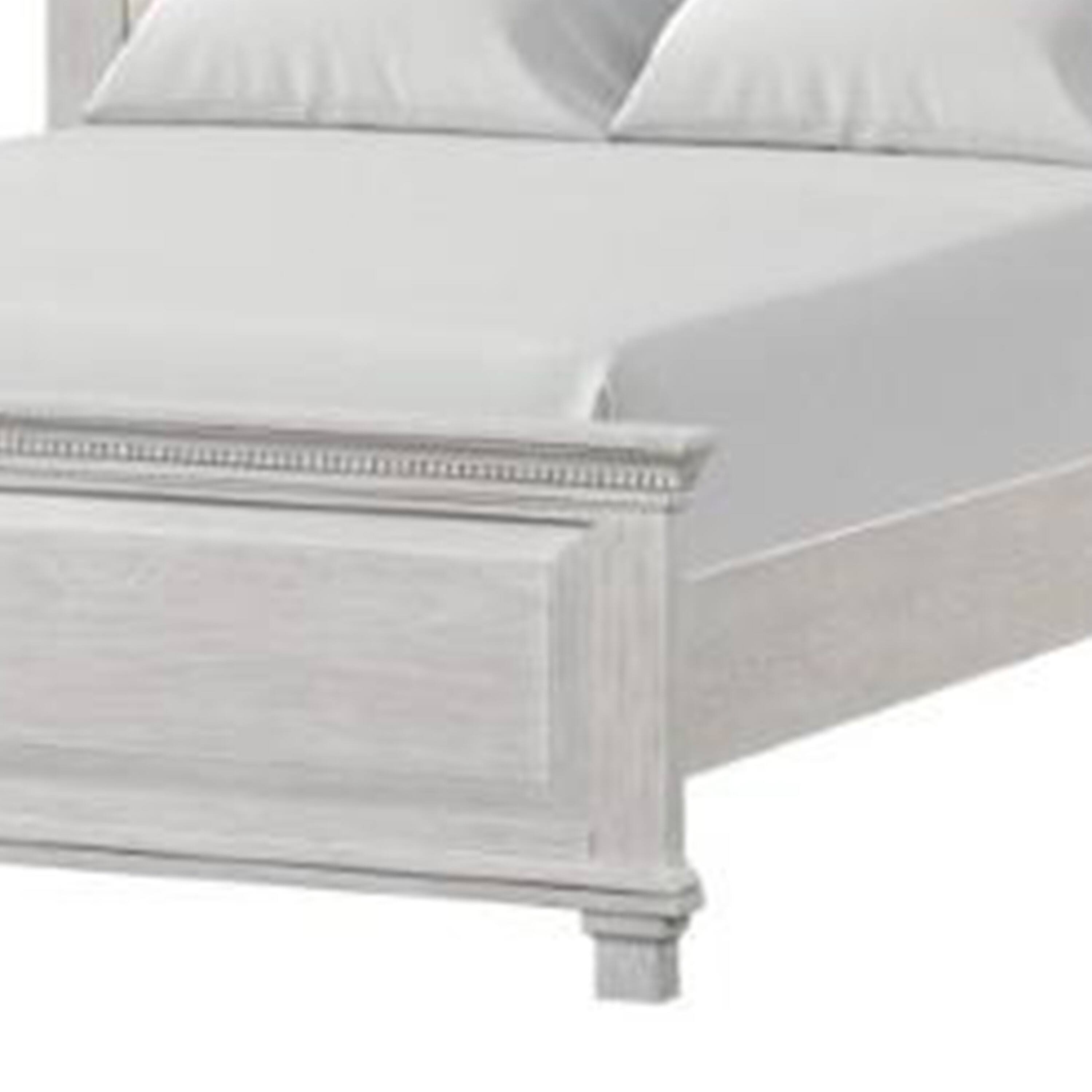 Alt View 3. Manhattan Lane - Leyne Queen Bed, Cream Upholstery, Dentil Molding Weathered Gray Wood - Gray, Cream.