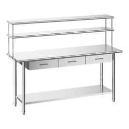 VEVOR - Stainless Steel Work Table, 24x72 Inch Food Prep Table with Overshelves and 3 Drawers, Commercial Kitchen Workstation - Silver