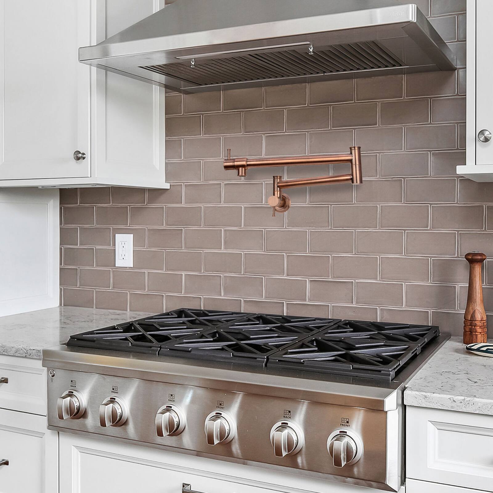 Alt View 4. Akicon - Akicon Solid Brass Wall-Mounted Pot Filler Kitchen Faucet with Double Joint Swing Arms for Stovetop in Antique Copper - Antique Copper.