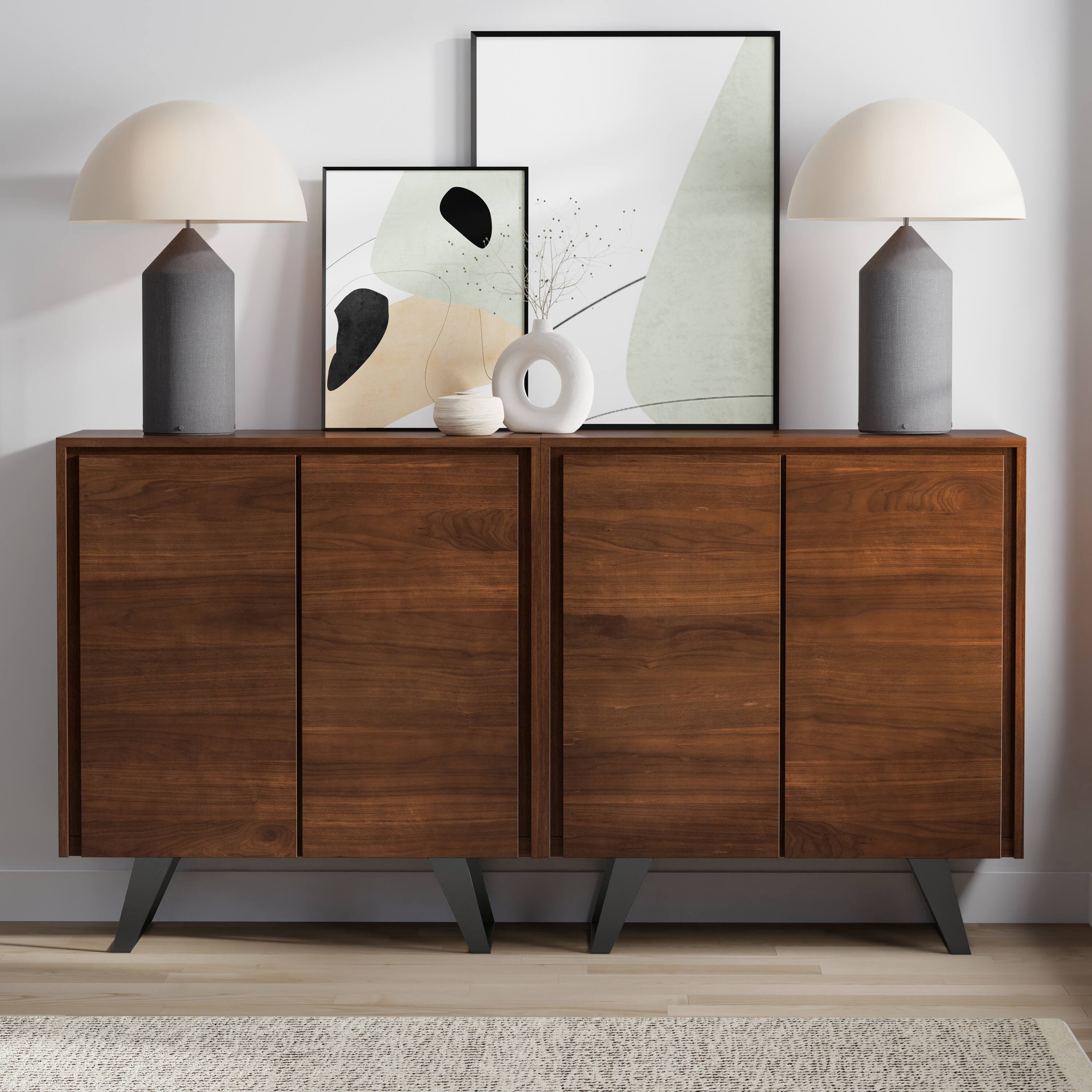 Angle. Simpli Home - Lowry 39 inch Walnut Storage Cabinet (Set of 2) - Walnut Veneer.