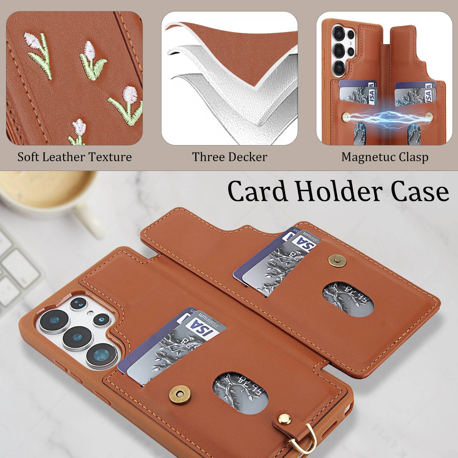 ISA SA Soft Leather Texture Three Decker Magnetic Clasp Card Holder Case  
I MMLOR SA Platinum ISA  
A 895 95 8295 B 5