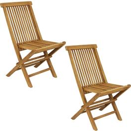 Sunnydaze - Hyannis Solid Teak Wood Folding Slat-Back Patio Chair - Set of 2 - Light Brown