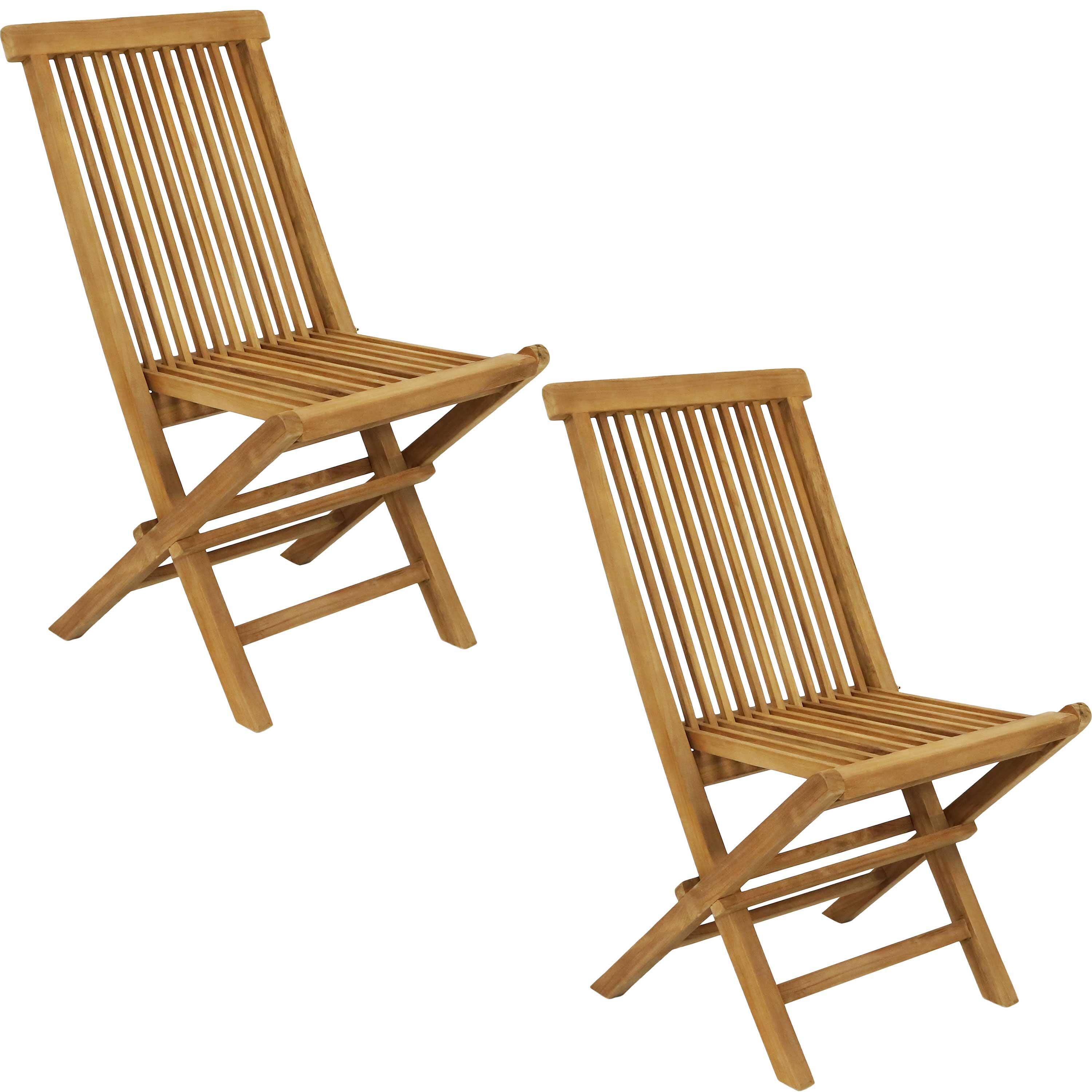 Front. Sunnydaze - Hyannis Solid Teak Wood Folding Slat-Back Patio Chair - Set of 2 - Light Brown.