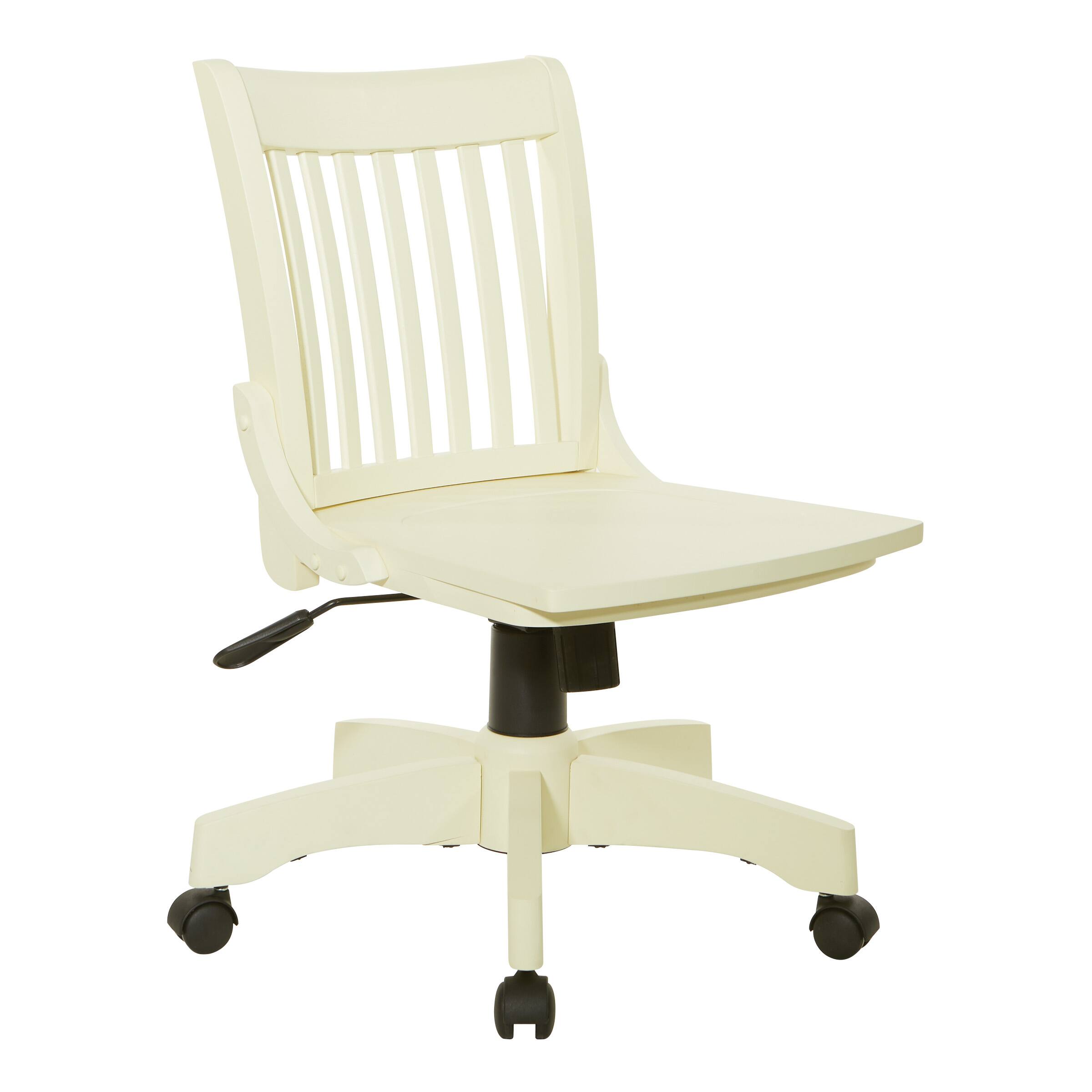 Angle. OSP Home Furnishings - Deluxe Armless Wood Bankers Chair - Antique White Finish.