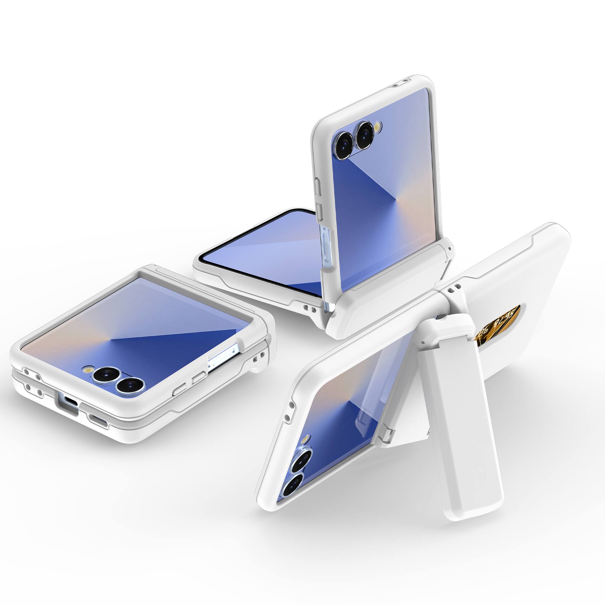 Alt View 3. Dteck - for Samsung Galaxy Z Flip7 Case,Slim Matte 2-Card Holder Wallet Hard PC Case,Shockproof Hinge Kickstand Cover - White.