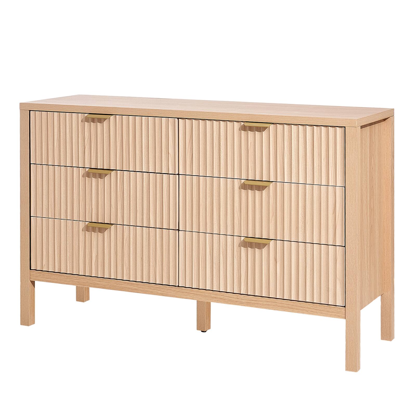 Alt View 5. VEVOR - 6 Fluted Drawer Dresser, Wooden Chest of Drawers with Sliding & Anti-tip Device, Modern Minimalist Dresser Chest - Wooden.