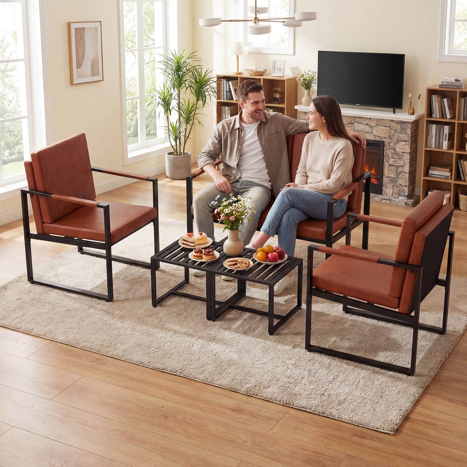 Alt View 3. Costway - Costway Indoor Square Side Tables, Set of 2 Metal End Tables with Slatted Tabletop - Black.