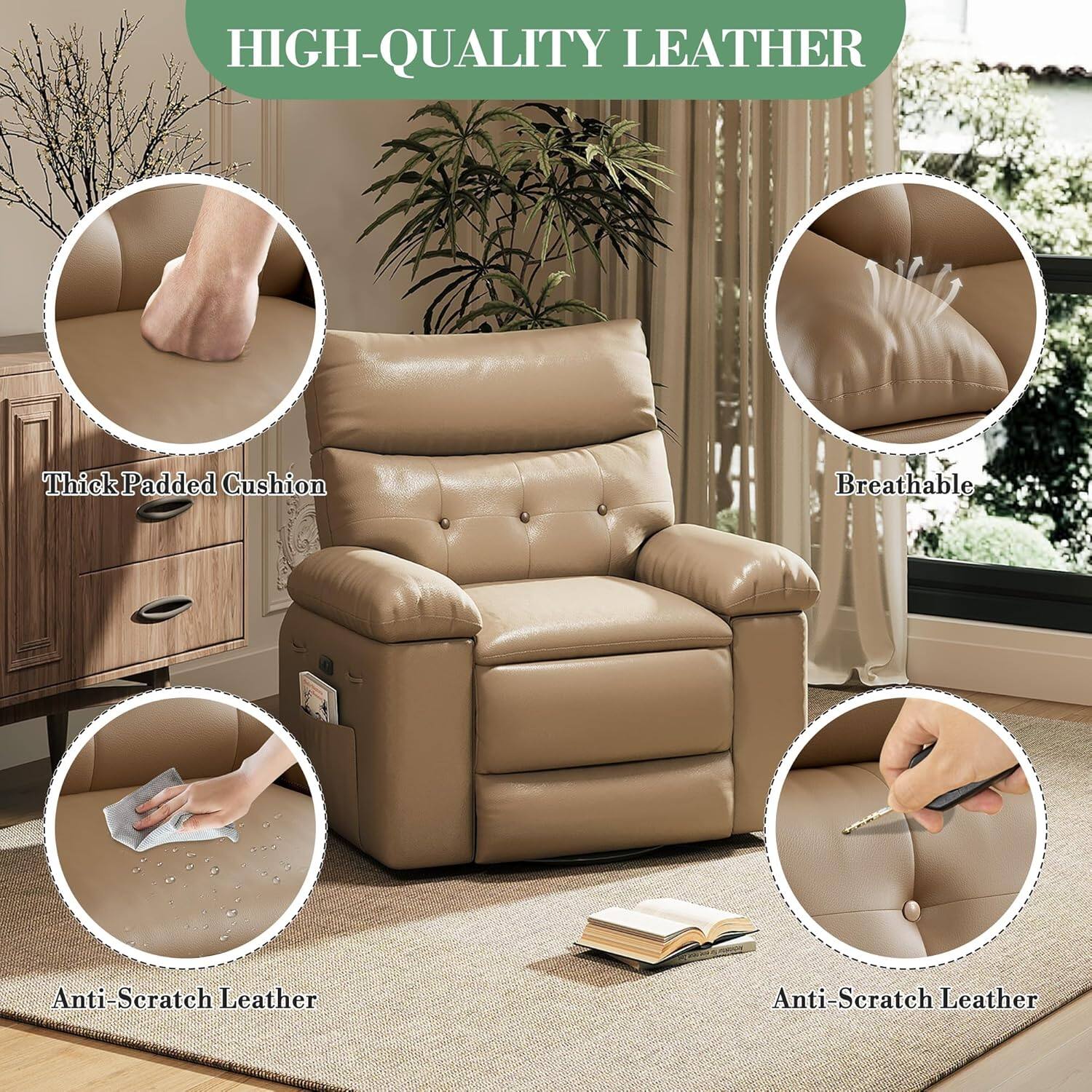 HIGH-QUALITY LEATHER

- Thick Padded Cushion
- Breathable
- Anti-Scratch Leather
- Anti-Scratch Leather