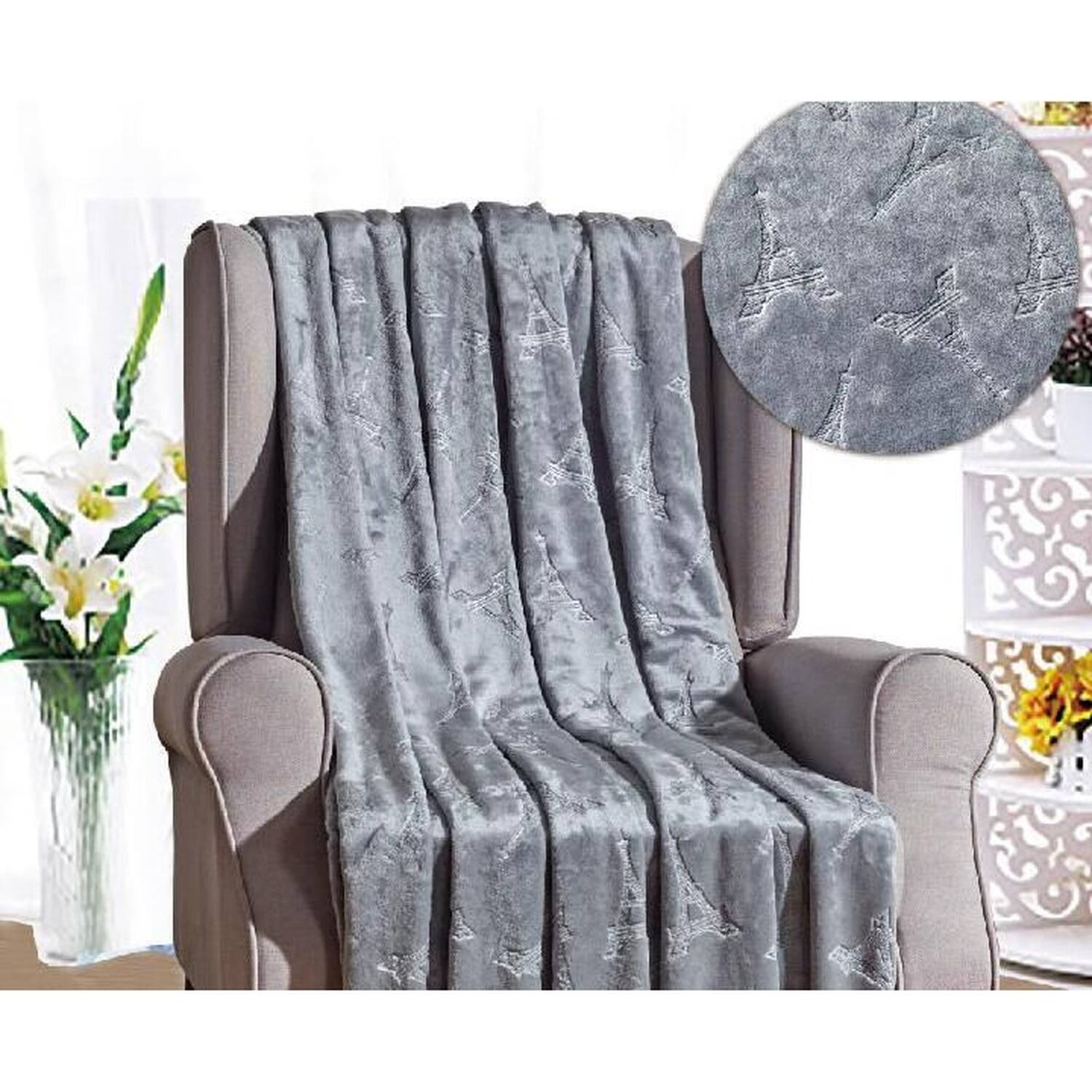 Alt View 1. Noble House - Plazatex Eiffel Tower Embossed Decorative Super Soft Throw Blanket for Sleep/Decor 2 Pack 50" x 60" Grey - Grey.