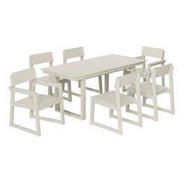 WestinTrends - Paloma 7-Piece Modern HDPE Outdoor Patio Dining Table Set With Umbrella Hole - Sand