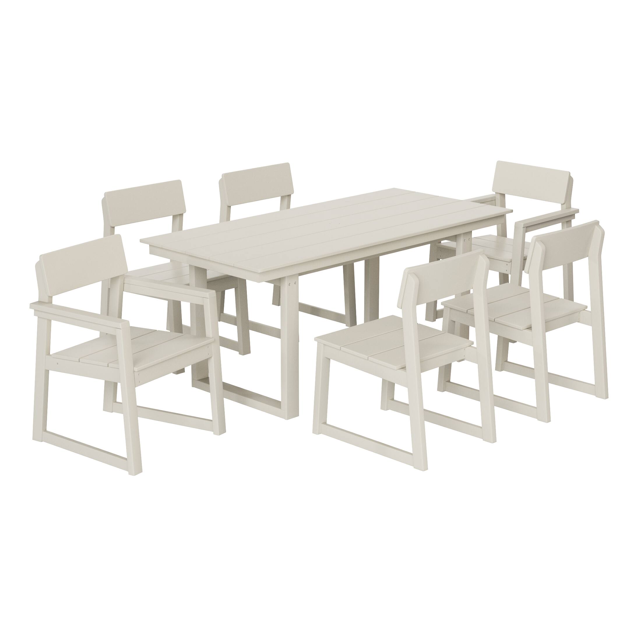 Front. WestinTrends - WestinTrends Paloma 7-Piece Modern HDPE Outdoor Patio Dining Table Set With Umbrella Hole - Sand.