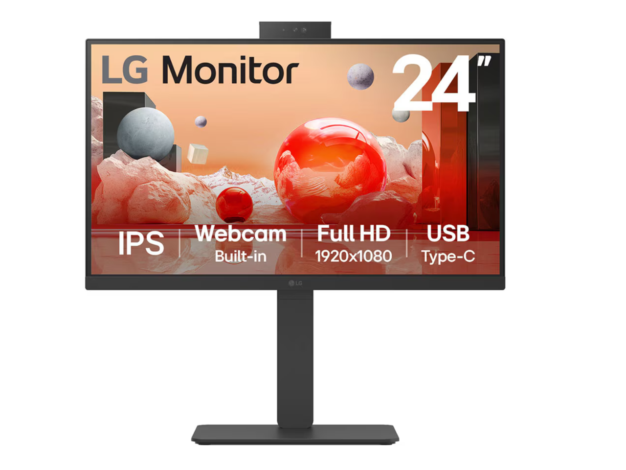 LG - 24'' IPS FHD 100Hz Monitor with Webcam/Mic, & UBC Type-C, 24BA850-B - Black